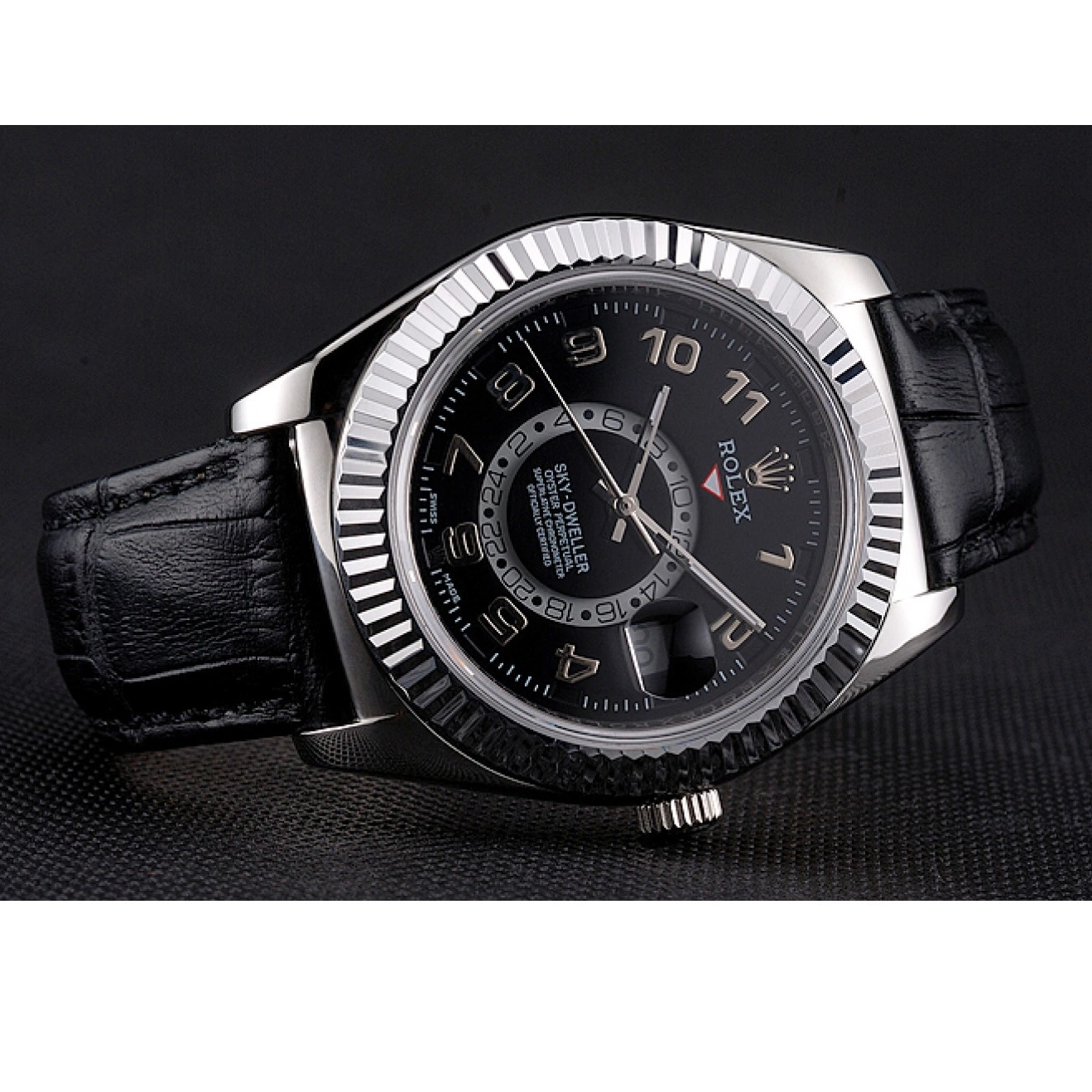 Rolex copies cheap Black Leather Rolex Dweller Case Stainless Sky Black Strap Steel Dial 0531